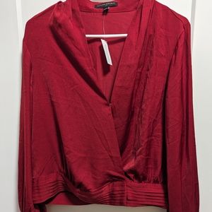 Red faux wrap blouse